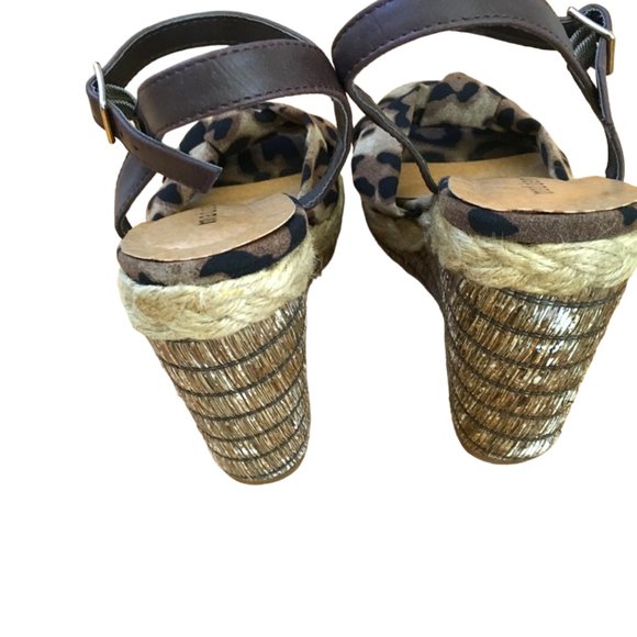 Madden Girl Endanger Leopard Brown PrintFabric Sandal Wedges Sz 8 #02 - Picture 6 of 11